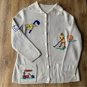Vintage Embroidered Cardigan Womens Small Golf Knit